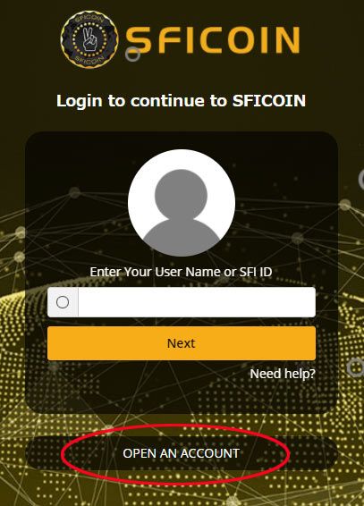 sficoinの登録画面
